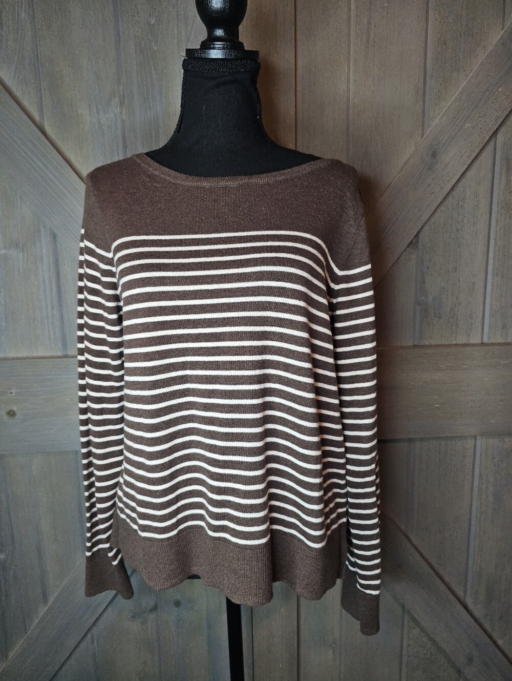 GAP Brown & White Striped Lightweight Knit Sweater Women's Medium